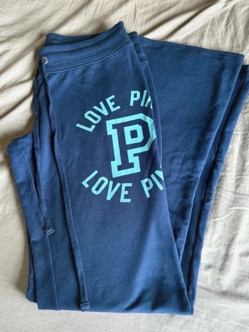 2012 Y2K PINK Victoria's Secret Navy Track Joggers with Aqua Logo